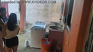 Maid sneaks a taste after wife heads out alone