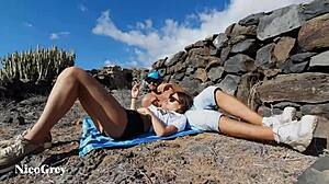 Hot teen risks public outdoor sex bent over riding clothed