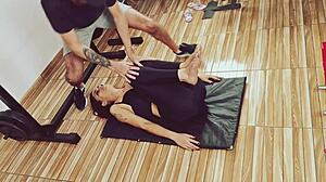 gym instructor grinds young girl's ass during intense workout session