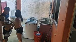 Maid sneaks a taste after wife heads out alone