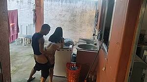Maid sneaks a taste after wife heads out alone