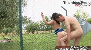 german skinny milf neighbor does outdoor car street sex!