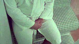 Who's pounding this slut wife's big ass at the sauna?