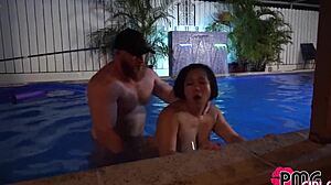 Slutty Asian Milf Bent Over Pool Creampied By Monster Cock