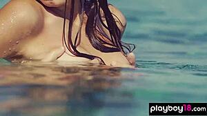 shy teen katrine pirs strips bikini to bare pussy outdoors