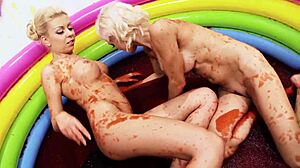lou lou and christine love rip clothes to lick dripping wet shaved blonde pussies in kinky sapphic cunilingus