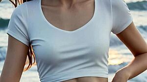 sexy model poses in panties lingerie and barefoot beachwear styles