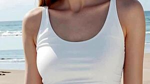 sexy model poses in panties lingerie and barefoot beachwear styles