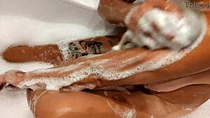 Tanned Turkish stepsis bathroom tease post vacation