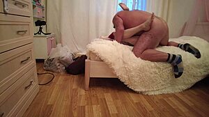 hairy dude bends pretty redhead valera over for doggystyle quickie moans