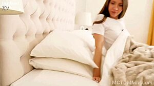 Innocent-Looking Stephanie Moon Gropes Petite Tits and Tight Pussy Solo