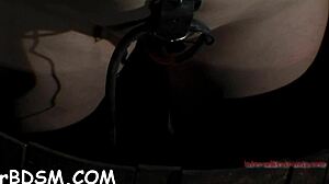 sexy femdom girl bound in tight pussy game with rough toys