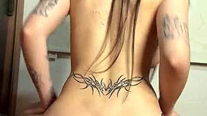 Skinny babe dances rides huge dildo wet pussy play 💃🍆😩