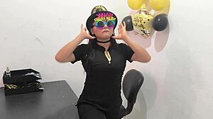 hot nurse preps anal plug for horny office lady's plump buttocks