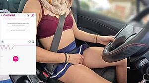 A friend films me driving while fan remotely controls lovense vibrator wet pussy outdoor!