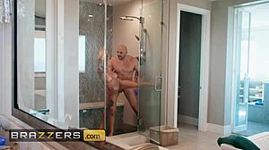 kathryn mae seduces jmac flexing spreading shaved pussy moaning dirty in shower bedroom sideways fuck