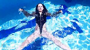 Latex Jessica Bunny Dives Underwater Sensually