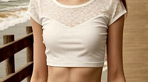 sexy model poses in panties lingerie and barefoot beachwear styles