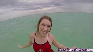 Who jizzes all over this teen's bouncy tits first?!