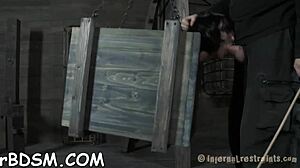 Punished playgirl in latex dress toys pussy in garage bdsm