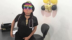 hot nurse preps anal plug for horny office lady's plump buttocks