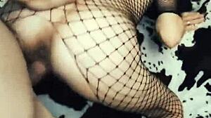 wife grinds cowgirl in sheer erotic mesh bodysuit tease