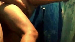 Latina milf couple homemade ass pounding in steamy shower sex