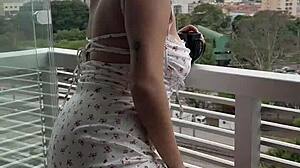 Curvy Brazilian squirts on vibrator porch play neighbor watches