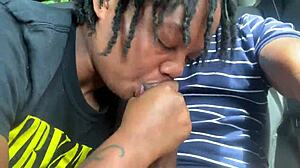 Ebony deepthroats monster black cock outdoors public