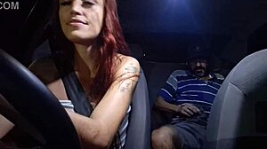 married uber driver milf teases passengers with tits cum handjob in car street casting