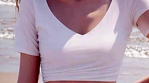 sexy model poses in panties lingerie and barefoot beachwear styles