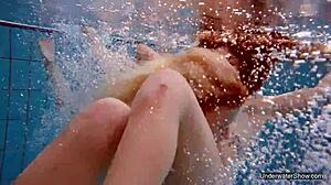 Two hot lesbians tease underwater pool secrets