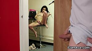 bombshell teases facial cumshot swallowing every drop