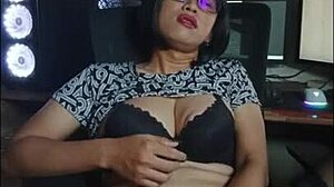 mitha shemale strokes cock solo in office 😏