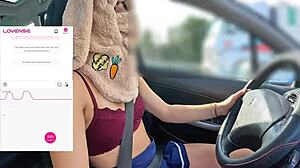 A friend films me driving while fan remotely controls lovense vibrator wet pussy outdoor!