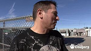 lyla storm gags on deepthroat before garage pussy smash from behind