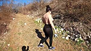 Amateur milf flashes huge ass publicly on beach skirts.