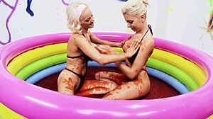 lou lou and christine love rip clothes to lick dripping wet shaved blonde pussies in kinky sapphic cunilingus