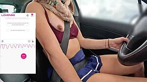 A friend films me driving while fan remotely controls lovense vibrator wet pussy outdoor!