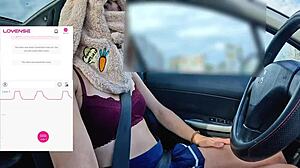 A friend films me driving while fan remotely controls lovense vibrator wet pussy outdoor!