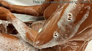 Tanned Turkish stepsis bathroom tease post vacation