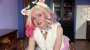 Petite Curly Blonde Nerd Cosplay Babe Milks In Stockings And Socks