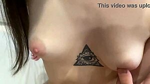 Hot young brunette wife rides big cock as husband watches unaware