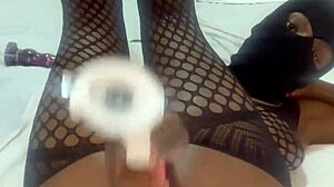 curvy oiled teen squirts crazy fucking her fat pussy with huge vibrator solo