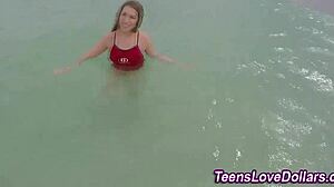 Who jizzes all over this teen's bouncy tits first?!