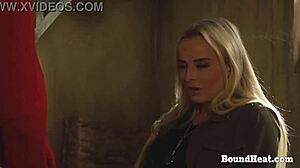 horny madame spanks and fingers bent over lesbian slave