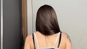 Skinny babe dances rides huge dildo wet pussy play 💃🍆😩