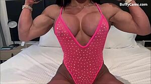 exotic fbb flexes ripped muscles in stunning athletic display
