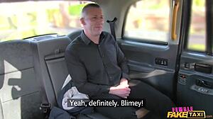 British milf rims passenger ass then fingers him in fake taxi