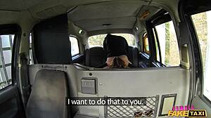 British milf rims passenger ass then fingers him in fake taxi